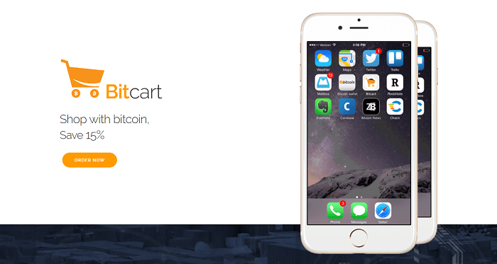 Imagen mostrando dos teléfonos y el logo de Bitcart