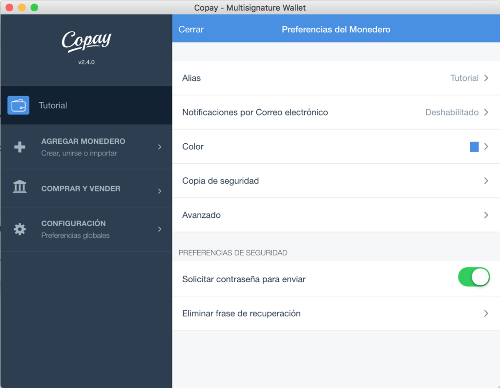 Tutorial Copay Configuracion Monedero