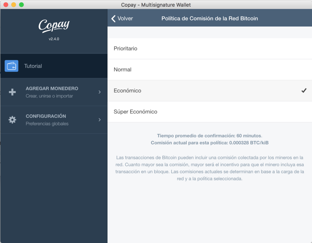 Tutorial Copay Politica Comisiones Red Bitcoin