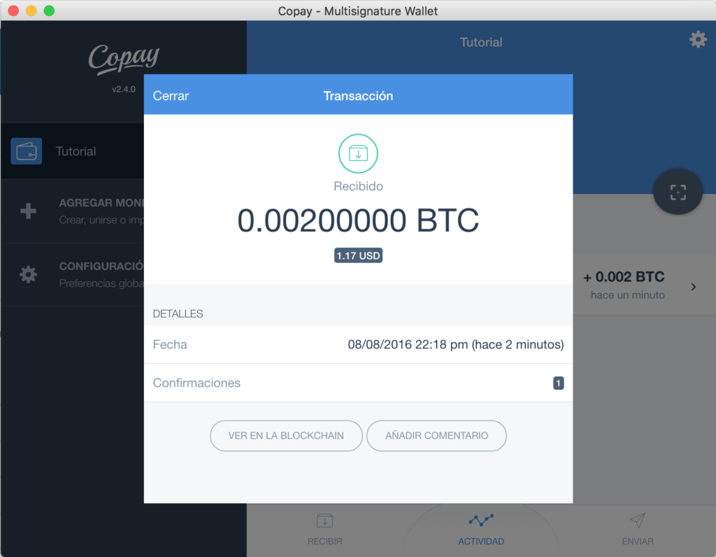 Tutorial Copay Bitcoins Confirmados