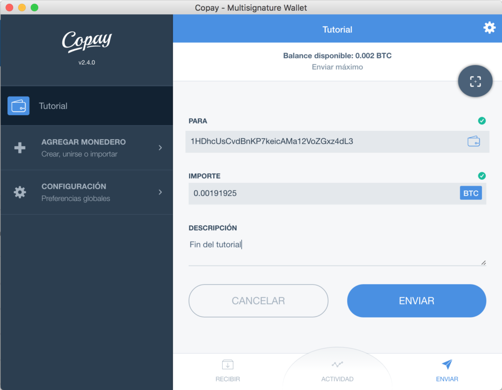 Tutorial Copay Envio Bitcoins