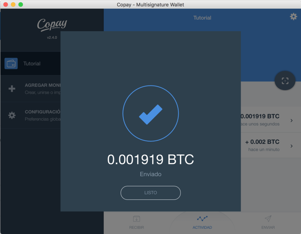 Tutorial Copay Bitcoins Enviados