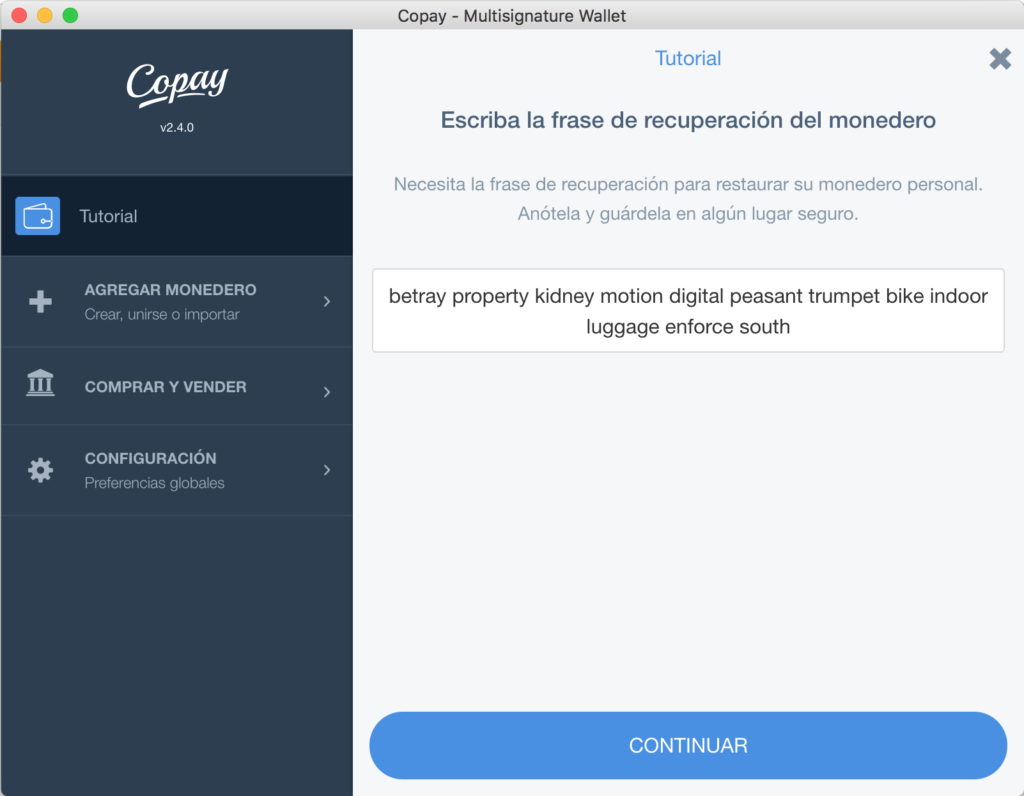Tutorial Copay Frase Recuperacion
