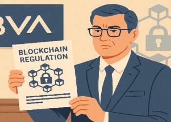 Agente regulador sosteniendo comunicado de regulación blockchain