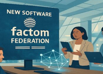 Imagen de caricatura de una reunion del equipo de Factom para el anuncio de su nuevo software