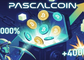 Cámara acorazada abierta liberando monedas Bitcoin, rodeada de flechas de crecimiento, cadenas y +4000%, evocando minería cripto, seguridad digital y alza explosiva del valor.