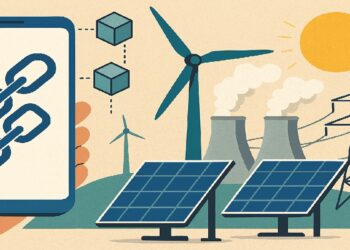 Imagen compuesta de blockchain y su relación con la industria energetica.