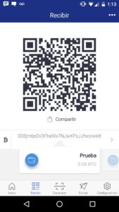 ventana para recibir criptomonedas en el monedero de BitPay