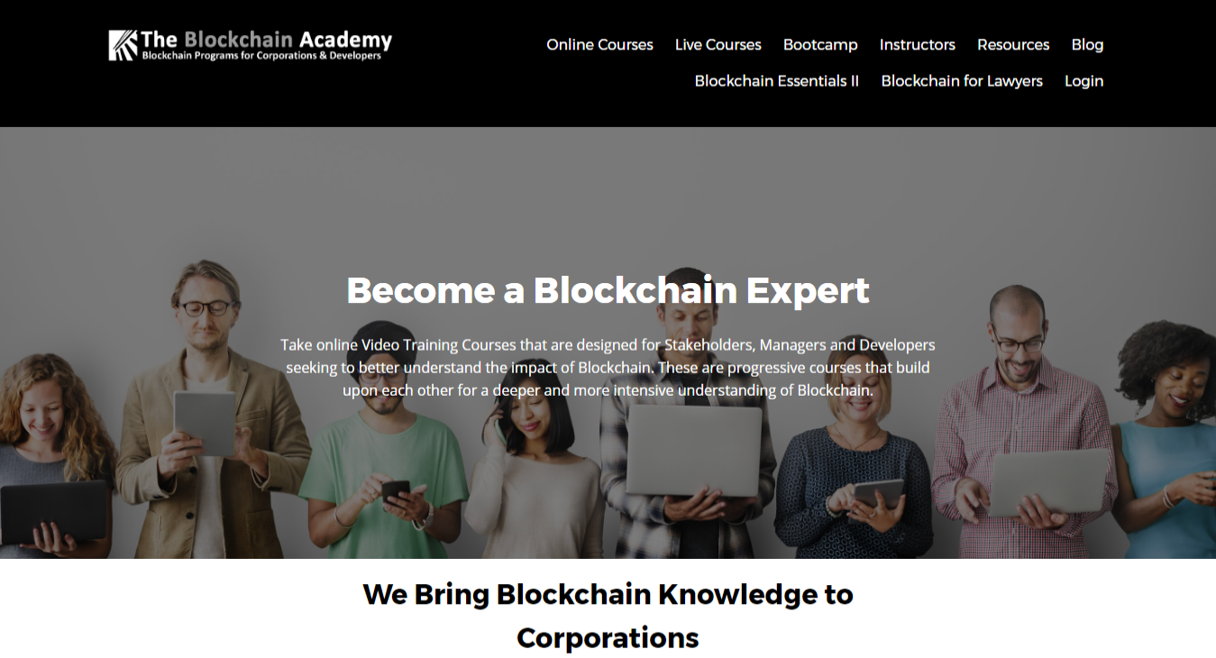 the blockchain academy, blockchain, educación, e-learning, web