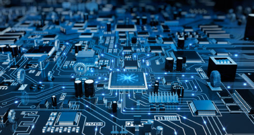 High angle view of a futuristic circuit board. Created exclusively for iStockphoto.