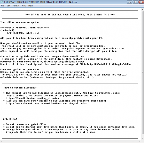 Nota de rescate de Scarab. Fuente Forcepoint