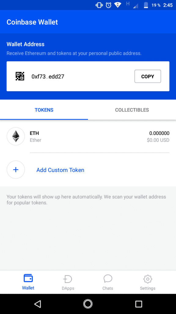 monedero Coinbase Wallet para dApps y tokens de Ethereum