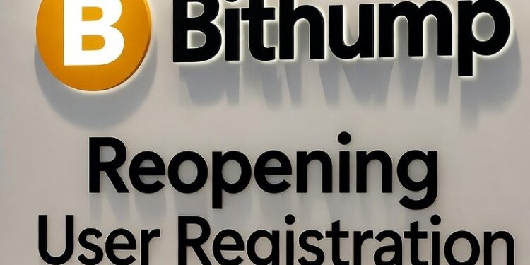 Logo con una B de Bithump y un mensaje. Pared blanca, cuarto iluminado.