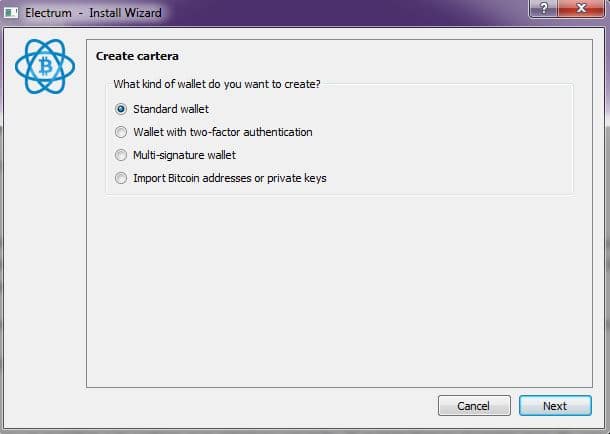 tipos de monederos de bitcoin en Electrum que se pueden crear