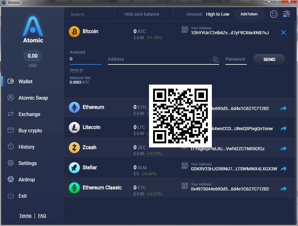 Recibir criptomonedas en el monedero Atomic Wallet