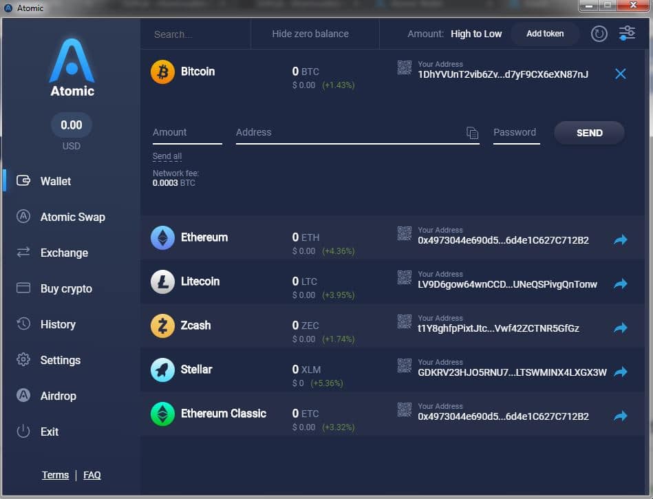 Enviar criptomonedas con el monedero Atomic Wallet