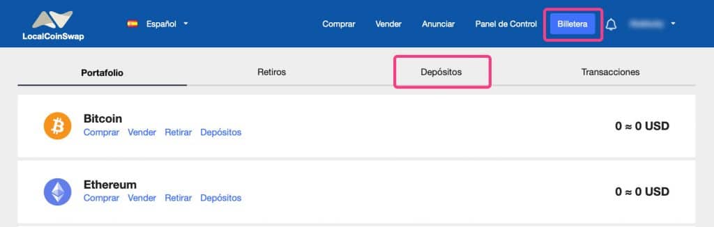 Depositar criptomonedas en LCS.