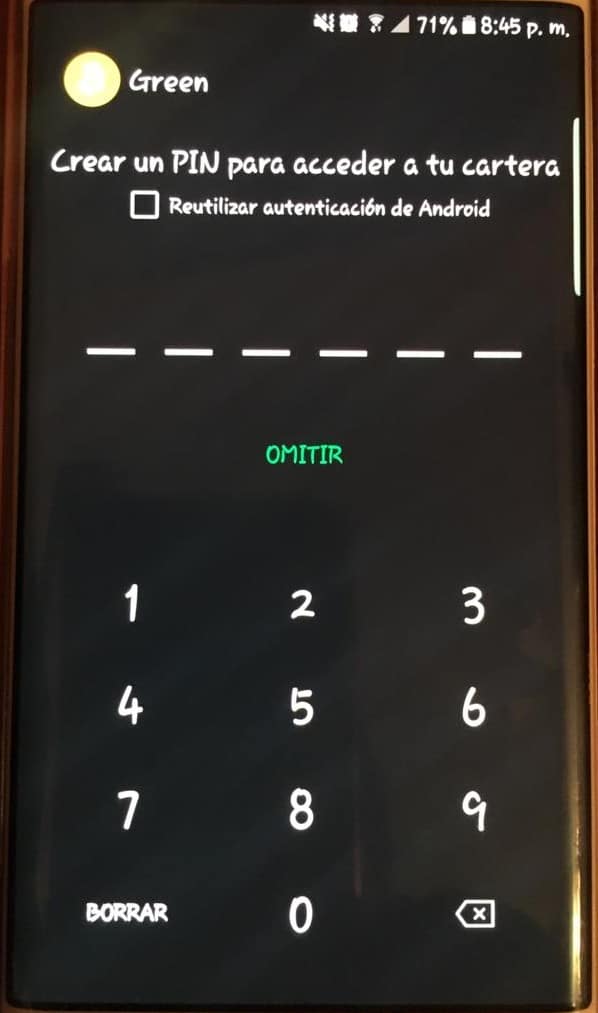 PIN de seguridad de Green Wallet