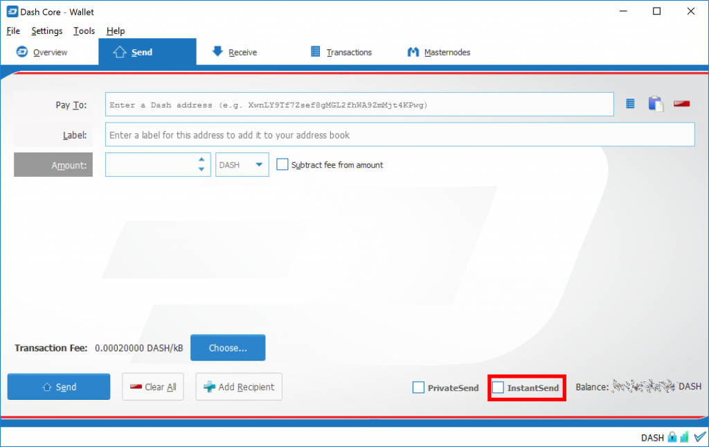 Dash Core Wallet InstantSend