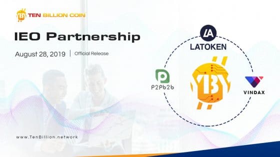 TenBillion Coin anuncia nueva asociación e inicio de su IEO en 3 exchanges el 28 de agosto