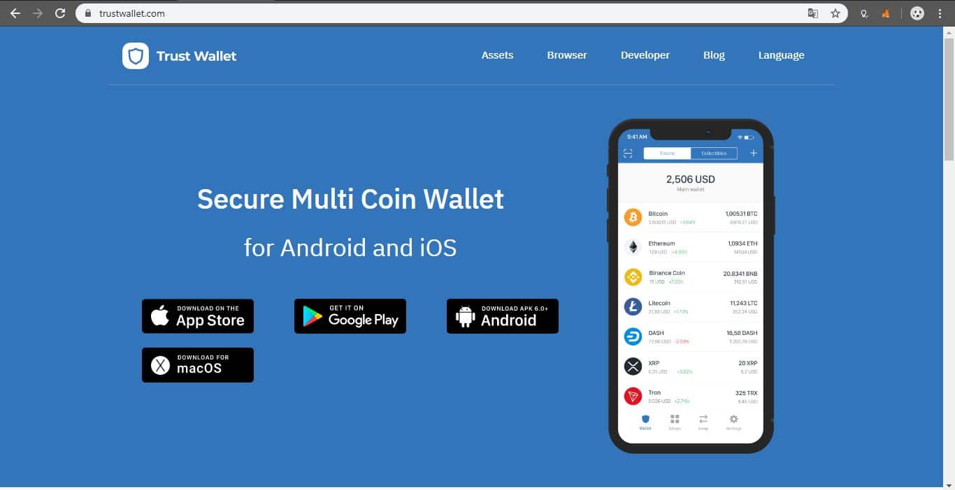 Portal principal de Trust Wallet