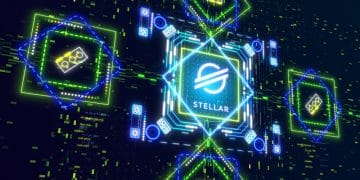 El logo de Stellar aparece luminoso entre circuitos integrados.