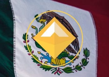 Logo de la stablecoin DAI superpuesto a la bandera de México. Imágenes por makerdao.com y Tim Mossholder / pexels.com