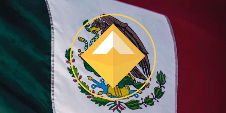 Logo de la stablecoin DAI superpuesto a la bandera de México. Imágenes por makerdao.com y Tim Mossholder / pexels.com
