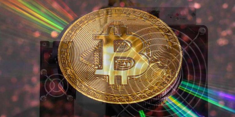 Bitcoin sobre rayos reflejados y equipo de minería ASIC. Imágenes vía pxfuel.com