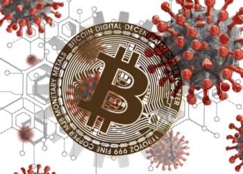 Un bitcoin entre coronavirus. Fuente: Geralt/ Pixabay.com