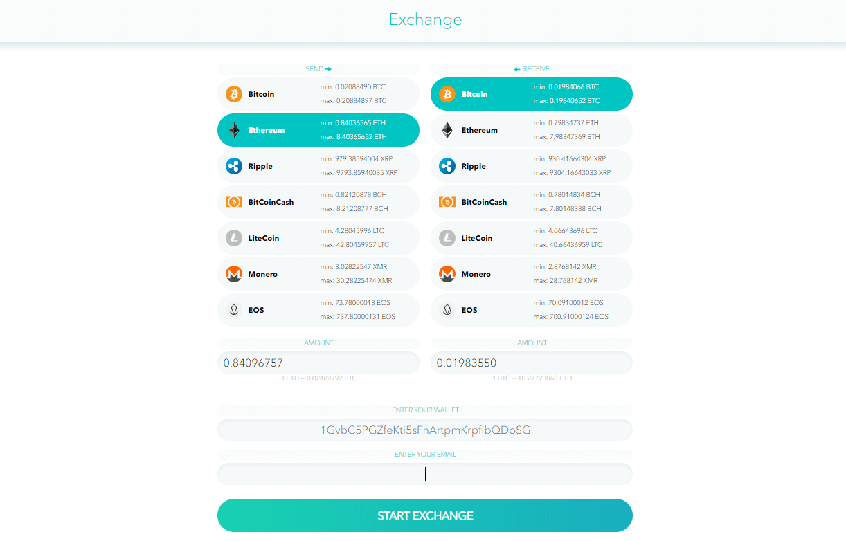 Intercambio de criptomonedas.