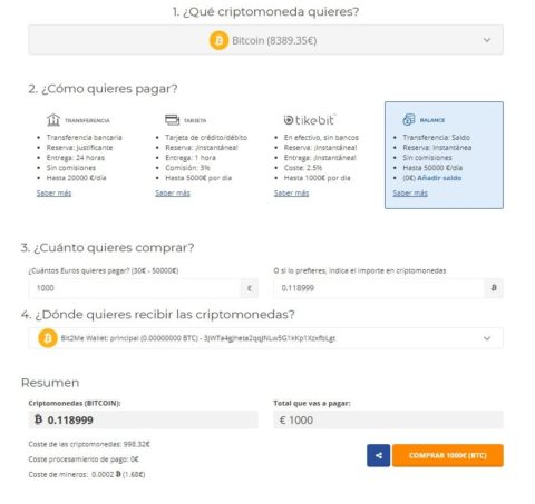 Formulario Compra Bitcoin Bit2me España