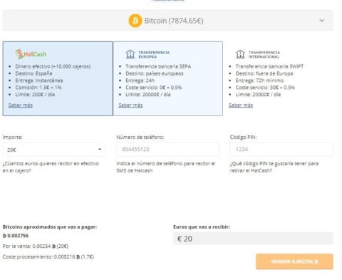 Formulario Venta Bitcoin Bit2Me España