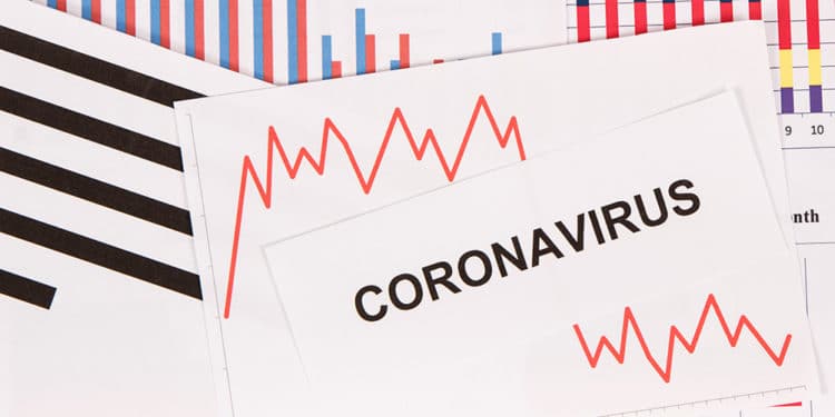 Gráficos decreciendo como riesgo de crisis financiera causada por el Coronavirus. Fuente: ratmaner /   elements.envato.com