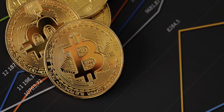 Criptomonedas bitcoin encima de estadísticas y gráficos financieros. Fuente: kjekol/elements.envato.com