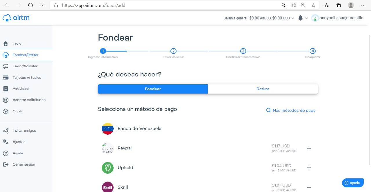 fondear pago criptomonedas -depositar saldo en AirTM - CriptoNoticias