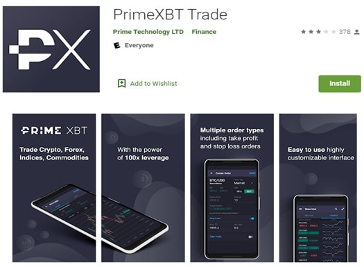 Aplicación móvil de trading de PrimeXBT