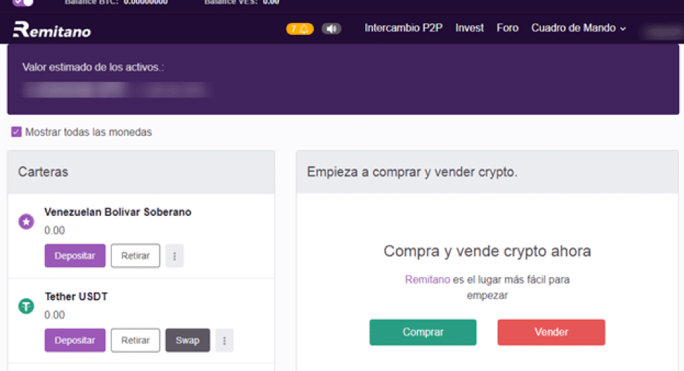 Panel de control de compraventa de criptos en Remitano