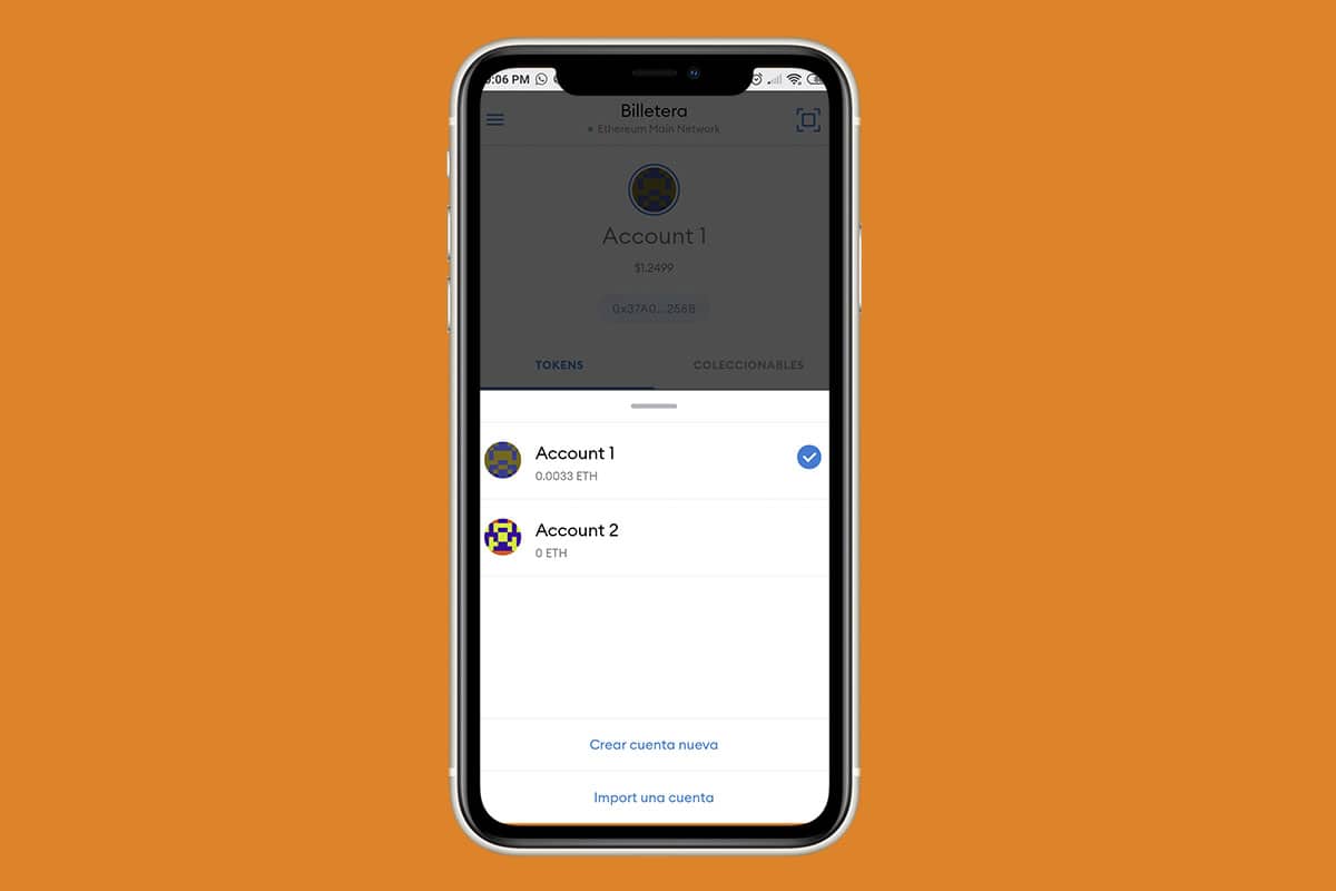 manejo de fondos y cuentas en la wallet MetaMask para teléfonos
