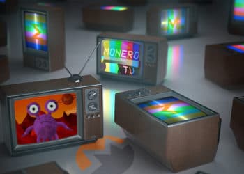 Varios televisores antiguos con imagenes de Monero TV. Composición por CriptoNoticias. maxxyustas / elements.envato.com ; Monero TV / Twitter.com ; MoneroTV / Twitter.com; Monero / getmonero.org