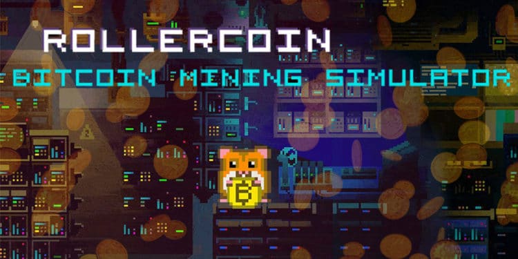 Sala de minería en RollerCoin con monedas cayendo en el fondo. Composición por CriptoNoticias. RollerCoin / Twitter.com ; RollerCoin / Facebook.com ; dibrova / elements.envato.com.
