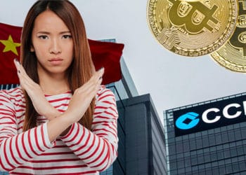 Mujer cruzando sus brazos frente a imagen del CCB con monedas de bitcoin. Composición por CriptoNoticias. @drobotdean / Freepik.com; fxssi / fxssi.com; jirkaejc / elements.envato.com