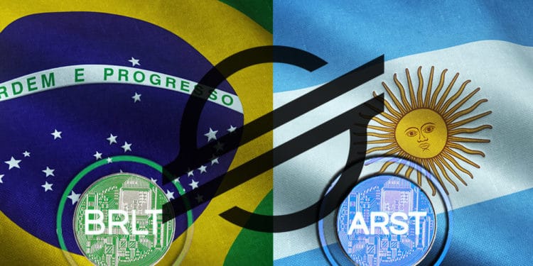 Stablecoins de real brasileño y peso argentino frente a banderas con logo de Stellar superpuesto. Composición por CriptoNoticias. Stellar / wikipedia.org; johan10 / elements.envato.com; wirestock / Freepik.com; wirestock / Freepik.com; stablex