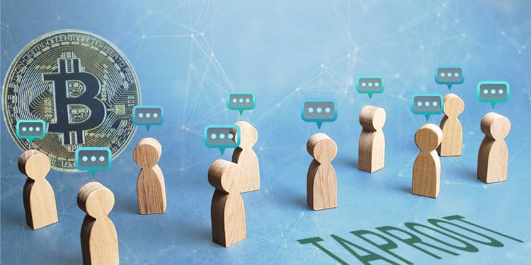 Íconos de usuarios comentando sobre Taproot con moneda de Bitcoin en el fondo. Composición por CriptoNoticias. johan10 / elements.envato.com; TheDigitalArtist / Pixabay.com; twenty20photos / elements.envato.com