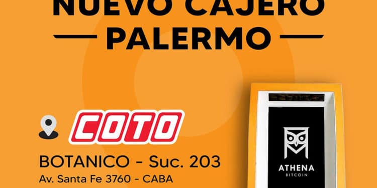 Anuncio del nuevo cajero de bitcoin en el supermercado Coto. Fuente: Athena Bitcoin / Facebook.com