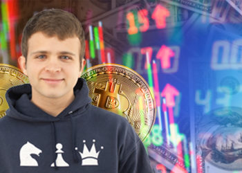 Jack Mallers con monedas de bitcoin a sus espaldas y gráfico bajista con dólares en el fondo. Composición por CriptoNoticias. Messari / messari.io; jcomp / freepik.com; jirkaejc / elements.envato.com.