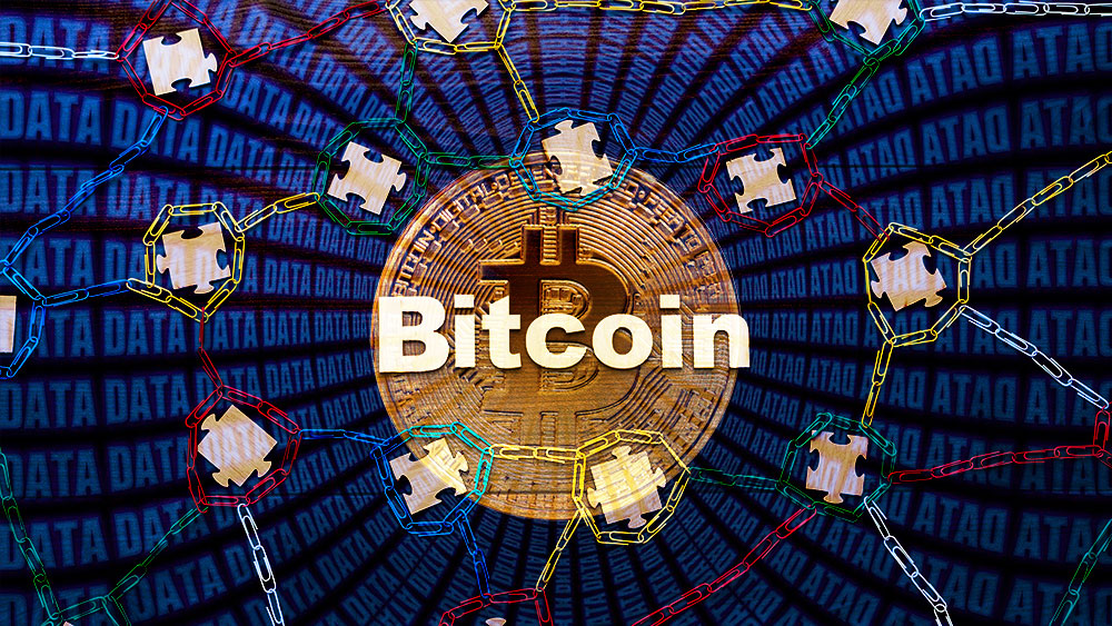 Blockchain de Bitcoin con moneda y base de datos en el fondo. Composición por CriptoNoticias. garloon / elements.envato.com; geralt  / pixabay.com; ESchweitzer / elements.envato.com.