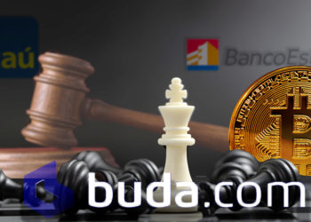 Buda gana juicio contra Itaú y BancoEstado. Composición por CriptoNoticias. Buda / twitter.com; kenishirotie/elements.envato.com; BancoEstado/wikipedia.org; LightFieldStudios/elements.envato.com; Itaú/wikipedia.org; ESchweitzer/elements.envato.com