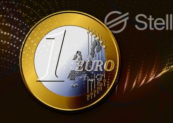 Moneda de Euro sobre red digital con logo de Stellar en el fondo. Composición por CriptoNoticias. OpenClipart-Vectors / pixabay.com; @starline / Freepik.com; Stellar / stellar.org