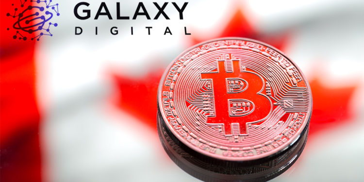 Monda de Bitcoin con bandera de Canadá en el fondo y logo de Galaxy Digital superpuesto. Composición por CriptoNoticias. Galaxy Digital / galaxydigital.io; @pvproductions / freepik.com.